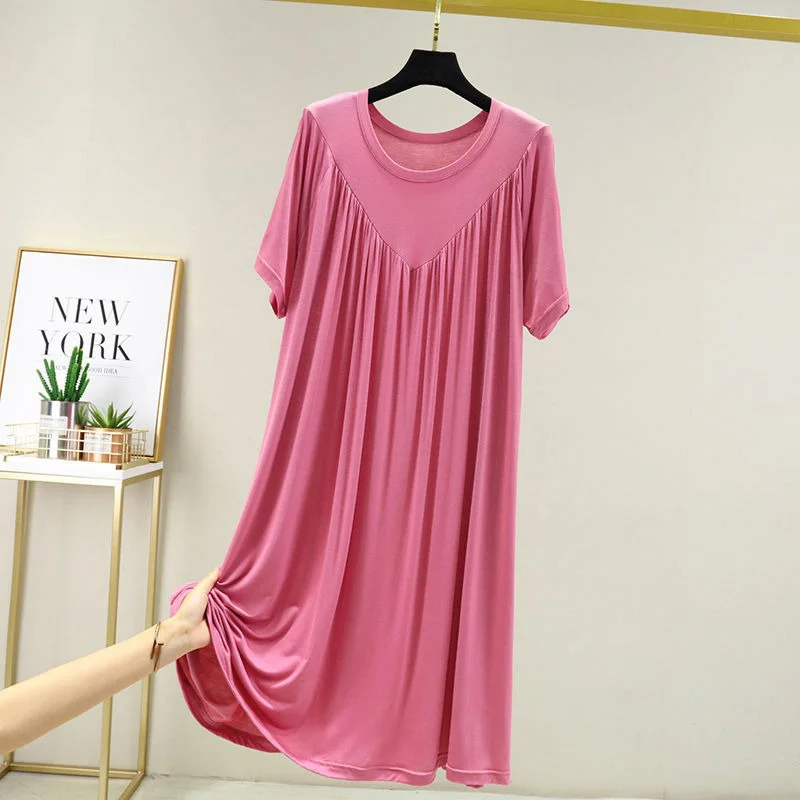 Modal loose dress womens summer thin nightdress outdoor wearable pleated A-line dress