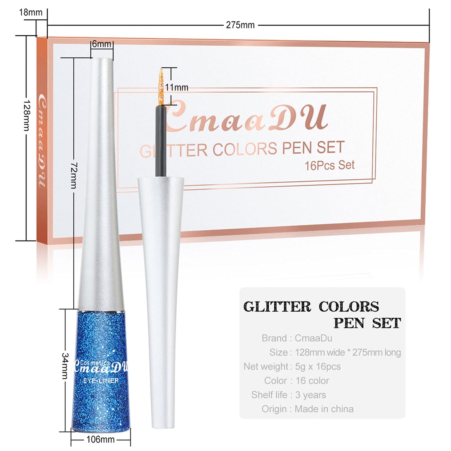 16 Colors Liquid Glitter Eyeliner