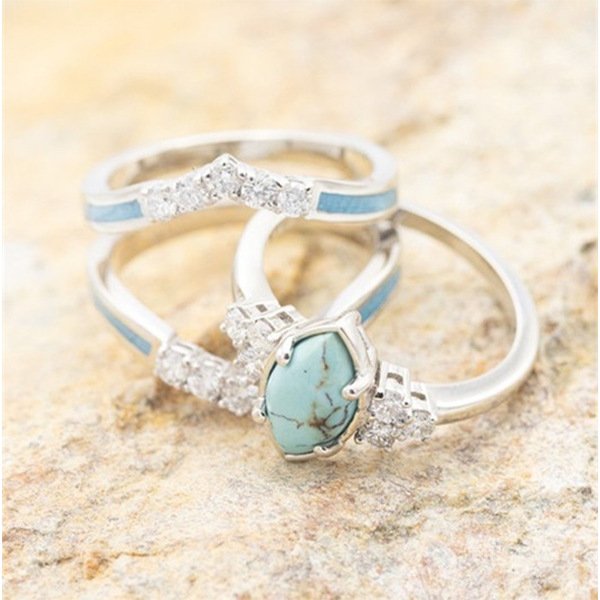 Sterling Silver Natural Turquoise Diamond Ring