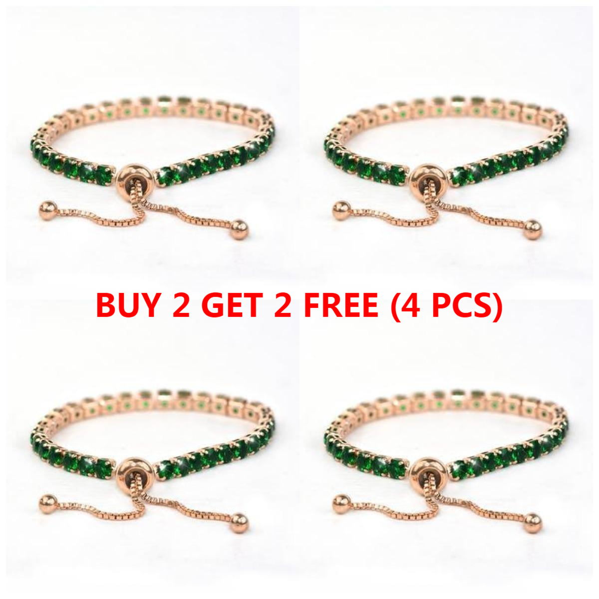 Adjustable Rose Gold Emerald Green Bracelet