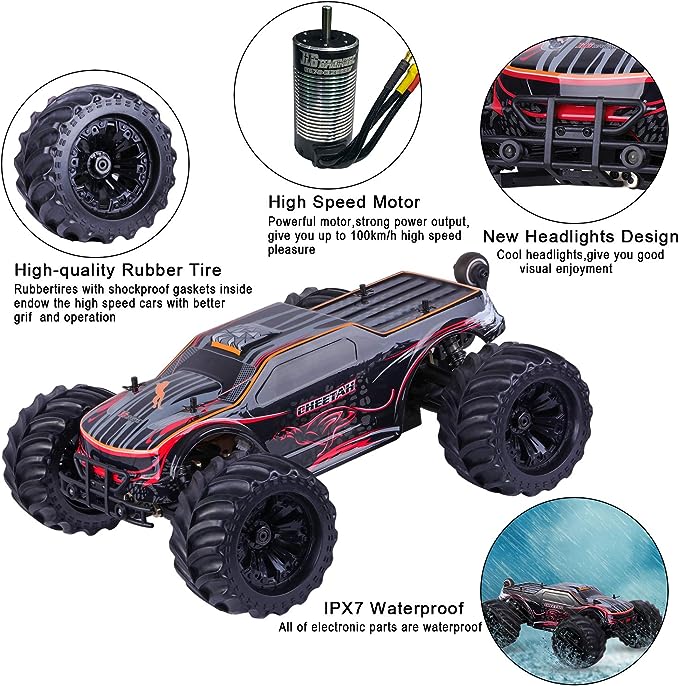 1/10 4WD Remote Control Car Truck RTR 80km/h with 120A ESC 3670 2500KV Brushless Waterproof Motor Wheelie Function