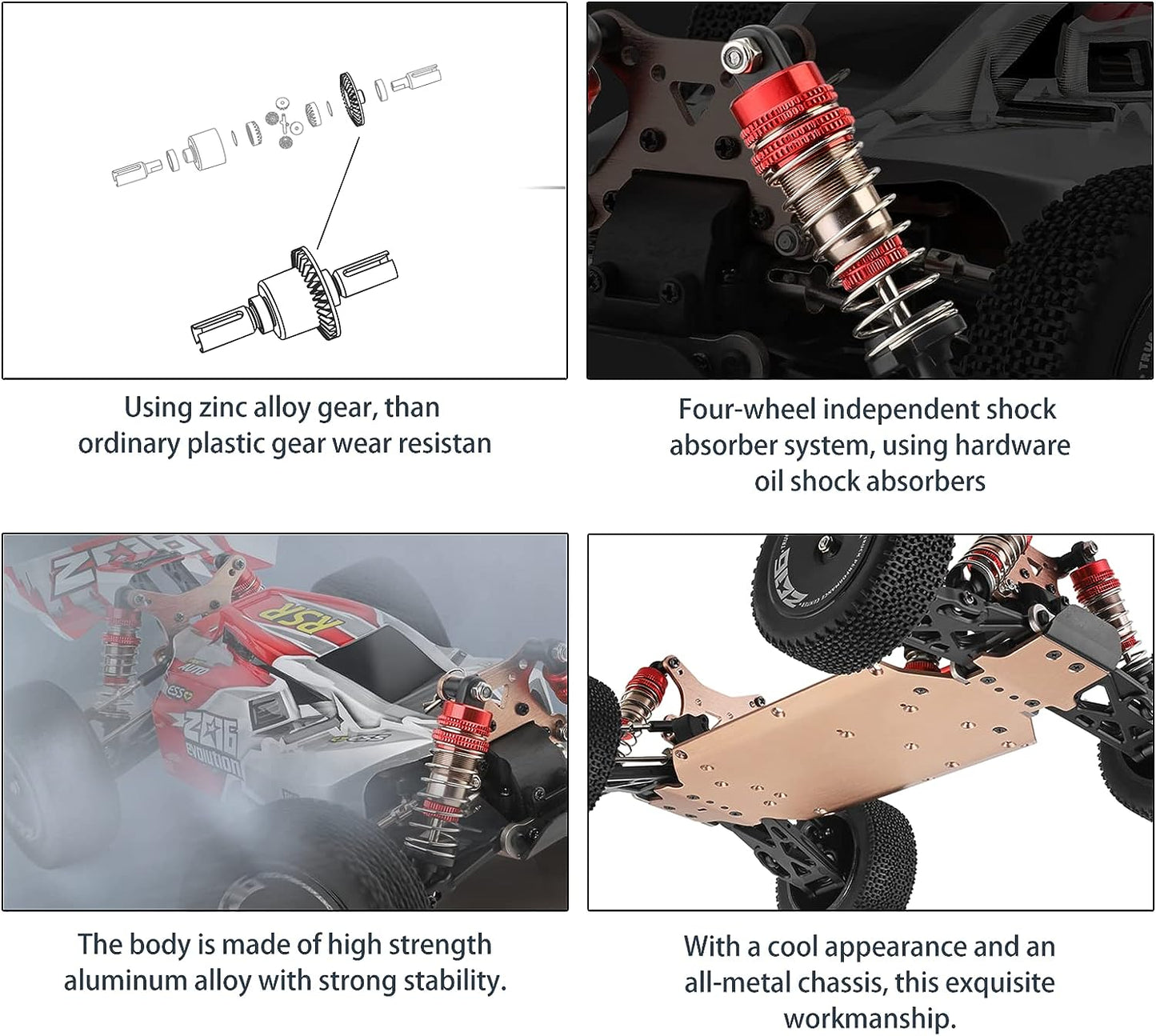 144001 Racing RC Cars,1:14 Scale High Speed Remote Control Car for Adults Kids, Fast RC Cars with 2 Batteries, 2.4GHz RC Buggy Off-Road Drift Car with RTR Aluminum Alloy Chassis