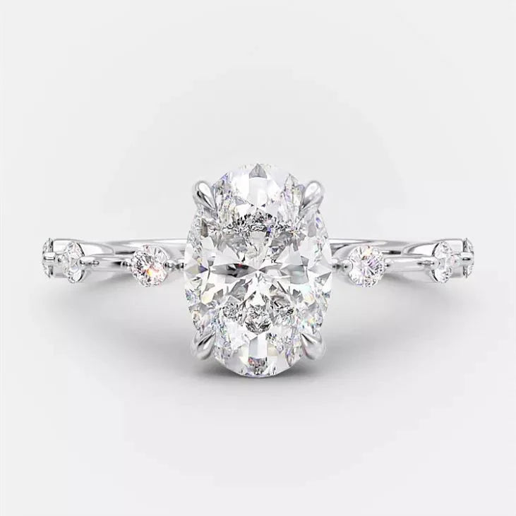 925 STERLING SILVER OVAL DIAMOND ENGAGEMENT RING