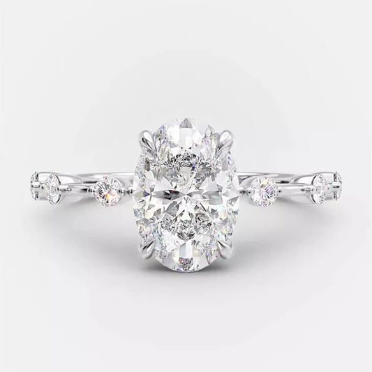 925 STERLING SILVER OVAL DIAMOND ENGAGEMENT RING