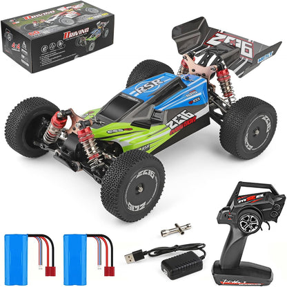 144001 Racing RC Cars,1:14 Scale High Speed Remote Control Car for Adults Kids, Fast RC Cars with 2 Batteries, 2.4GHz RC Buggy Off-Road Drift Car with RTR Aluminum Alloy Chassis