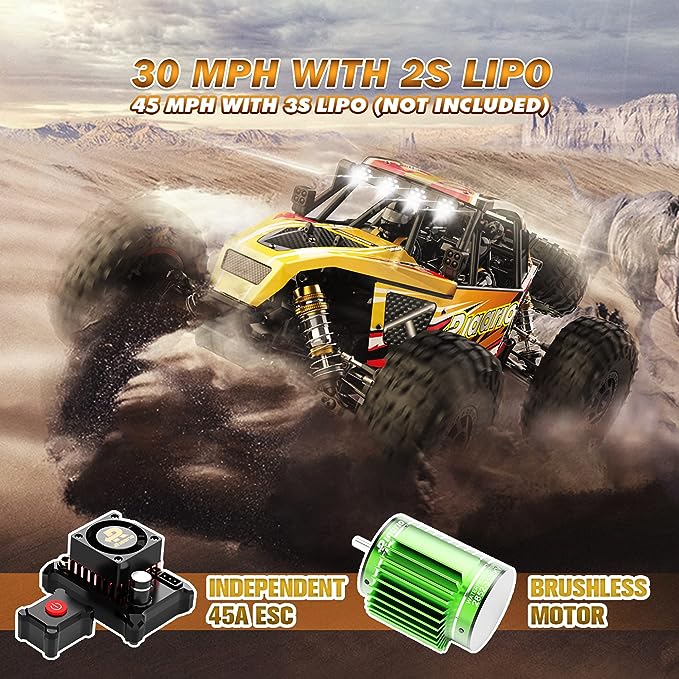 1:12 RTR Brushless RC Desert Cars for Adults, Max 45MPH Fast RC Cars, Monster Truck with Independent ESC, 4X4 RC Truck for Boys, All Terrain Remote Control Car with Oil Filled Shocks