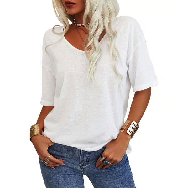 Womens Solid Color V-Neck T-shirt
