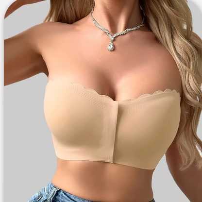 Seamless Front Closure Strapless Bandeau Bra