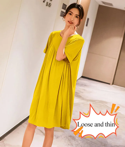 Modal loose dress womens summer thin nightdress outdoor wearable pleated A-line dress