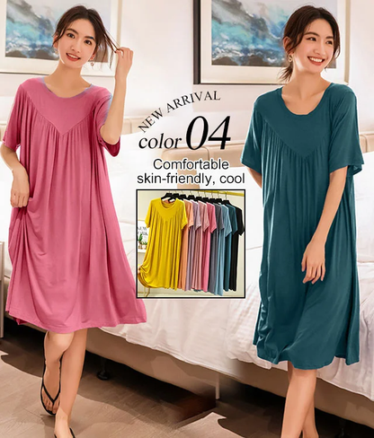 Modal loose dress womens summer thin nightdress outdoor wearable pleated A-line dress