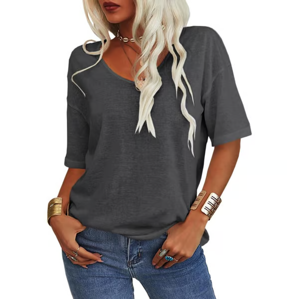Womens Solid Color V-Neck T-shirt