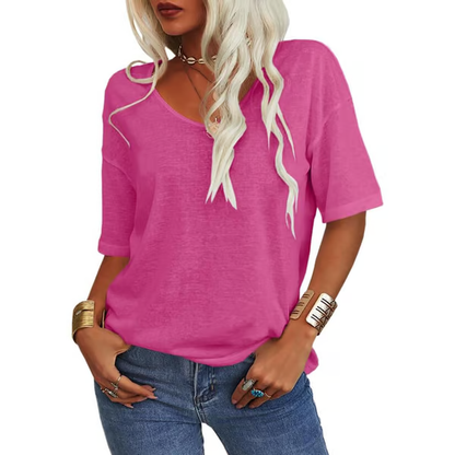 Womens Solid Color V-Neck T-shirt