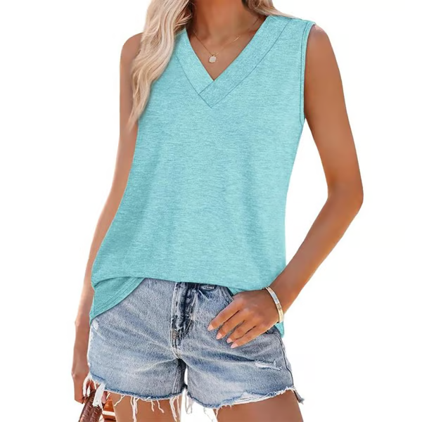 Women's Sleeveless V-Neck Slimming Loose Fit Casual Tank Top T-Shirt