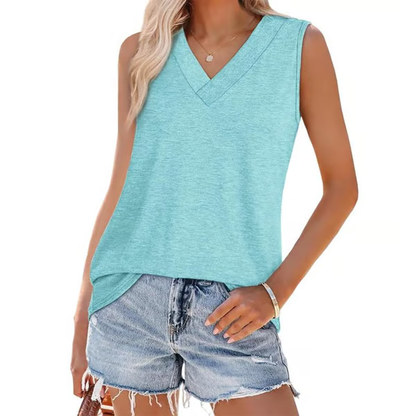 Women's Sleeveless V-Neck Slimming Loose Fit Casual Tank Top T-Shirt