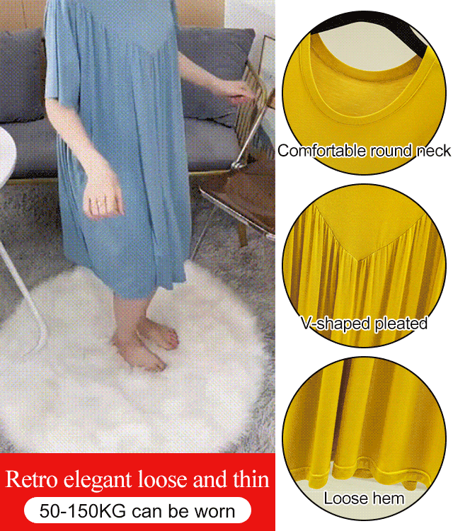 Modal loose dress womens summer thin nightdress outdoor wearable pleated A-line dress