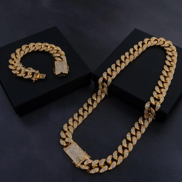 Cuban Chain & Cuban Bracelet Bundle - Gold/White Gold