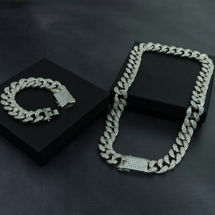 Cuban Chain & Cuban Bracelet Bundle - Gold/White Gold