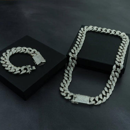 Cuban Chain & Cuban Bracelet Bundle - Gold/White Gold