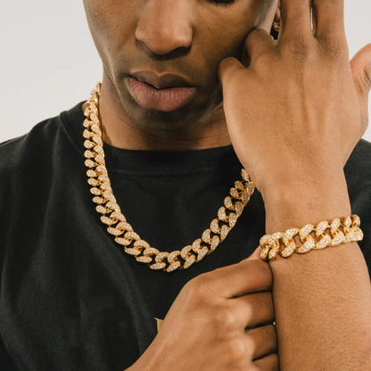 Cuban Chain & Cuban Bracelet Bundle - Gold/White Gold