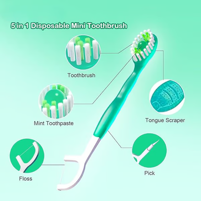5 in 1 Mini Toothbrush Floss Tongue Scraper Toothpick Set