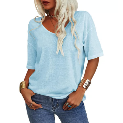 Womens Solid Color V-Neck T-shirt