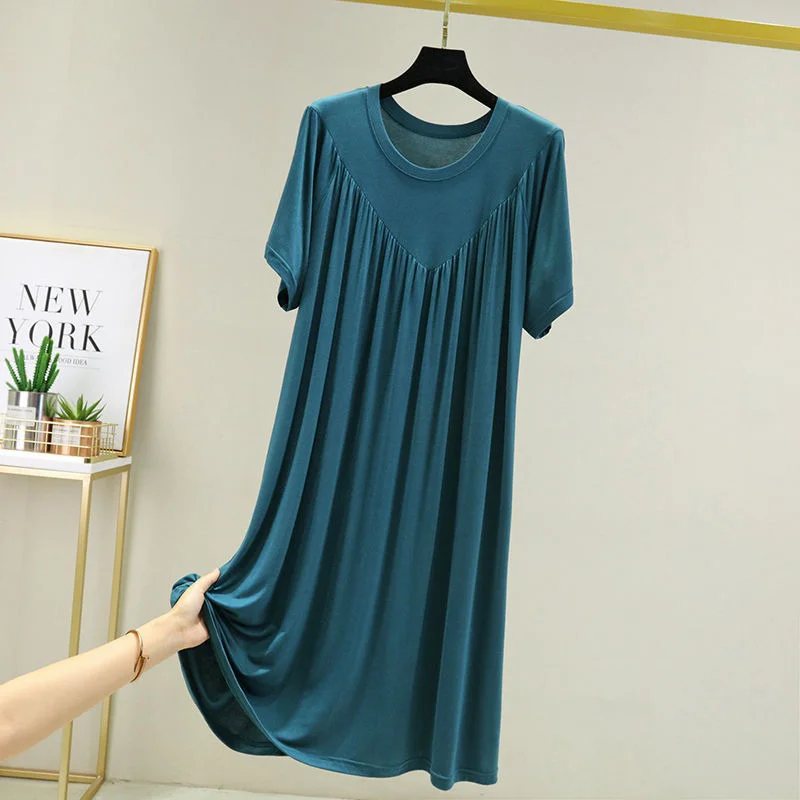 Modal loose dress womens summer thin nightdress outdoor wearable pleated A-line dress