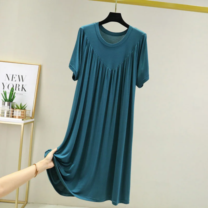 Modal loose dress womens summer thin nightdress outdoor wearable pleated A-line dress