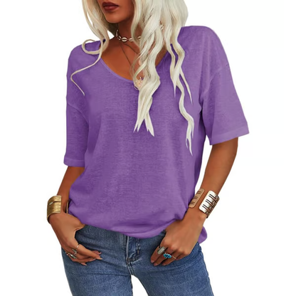 Womens Solid Color V-Neck T-shirt