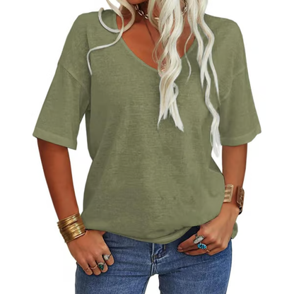 Womens Solid Color V-Neck T-shirt