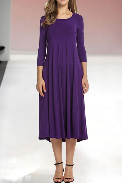 Womens New Mid sleeve Solid Color Swing Dress