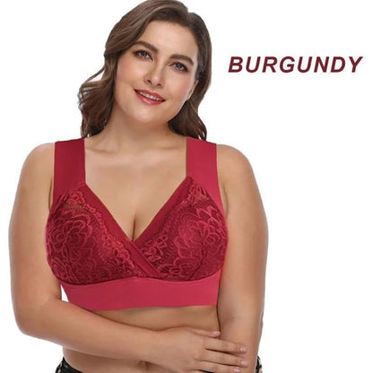Plus Size Comfort Extra Elastic Wireless Support Lace Bra