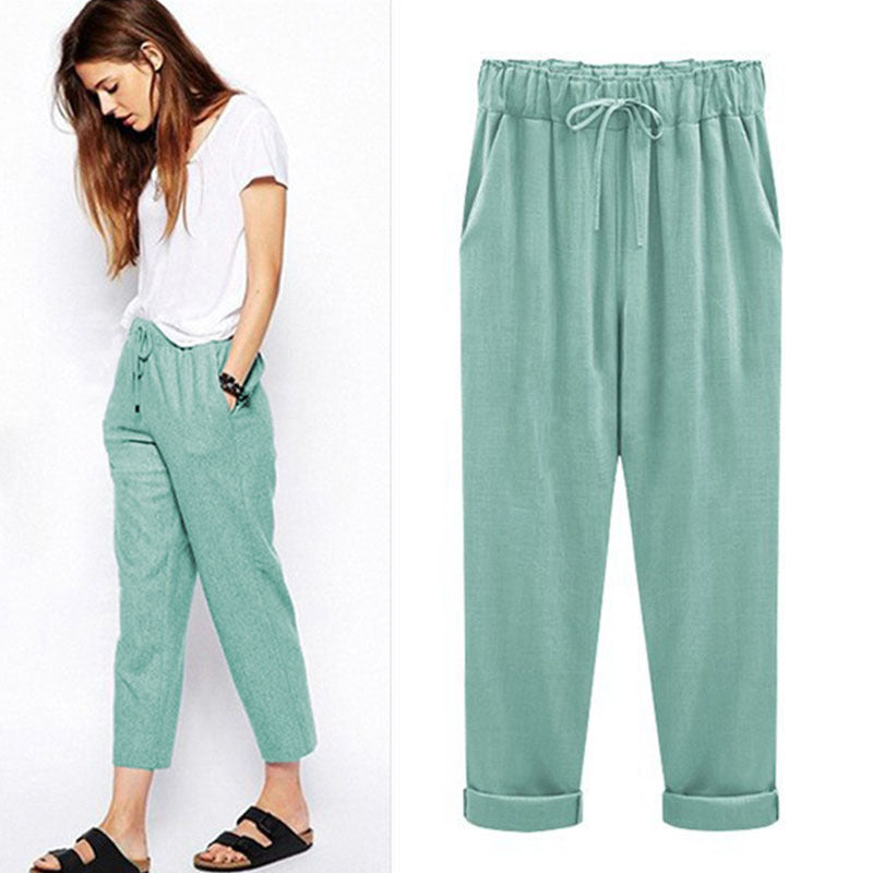 Womens Spring And Autumn New Large Size Cotton And Linen Pants