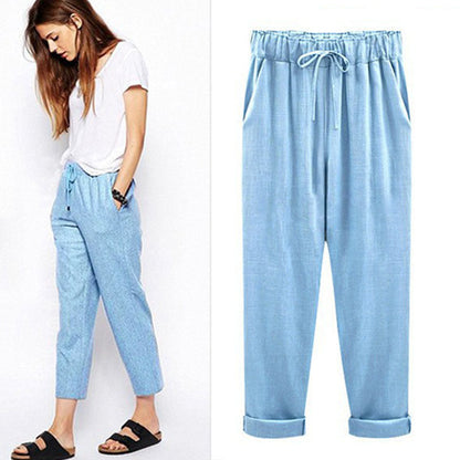Womens Spring And Autumn New Large Size Cotton And Linen Pants