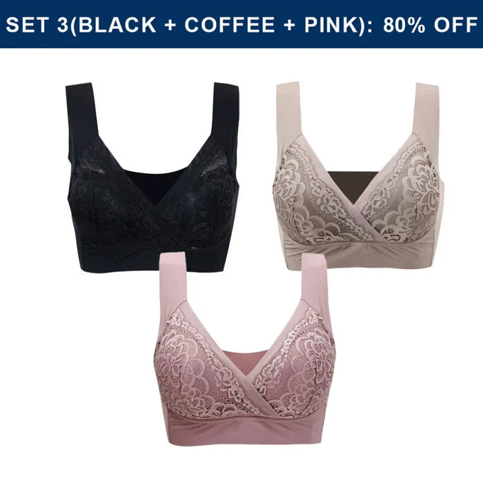 Plus Size Comfort Extra Elastic Wireless Support Lace Bra