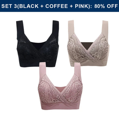 Plus Size Comfort Extra Elastic Wireless Support Lace Bra