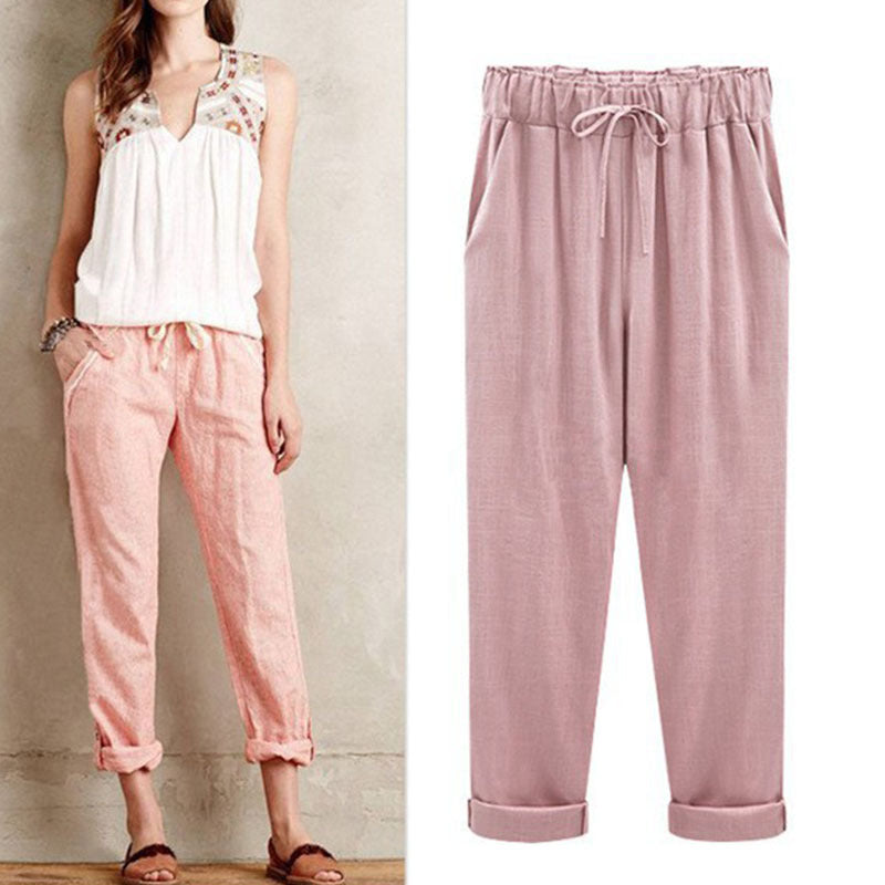 Womens Spring And Autumn New Large Size Cotton And Linen Pants