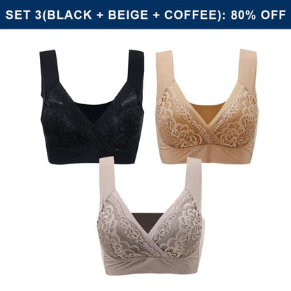 Plus Size Comfort Extra Elastic Wireless Support Lace Bra