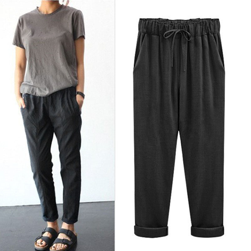 Womens Spring And Autumn New Large Size Cotton And Linen Pants