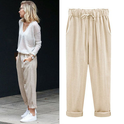 Womens Spring And Autumn New Large Size Cotton And Linen Pants
