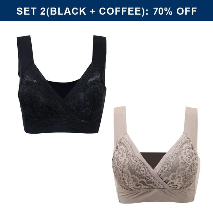 Plus Size Comfort Extra Elastic Wireless Support Lace Bra