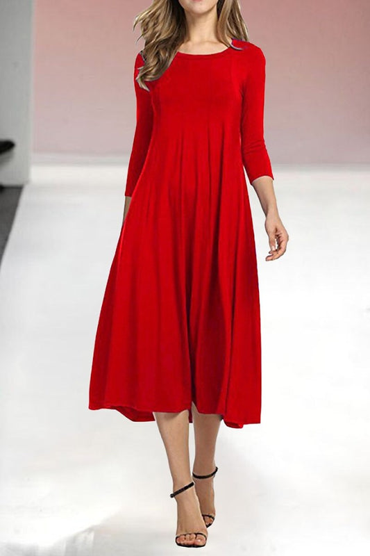 Womens New Mid sleeve Solid Color Swing Dress
