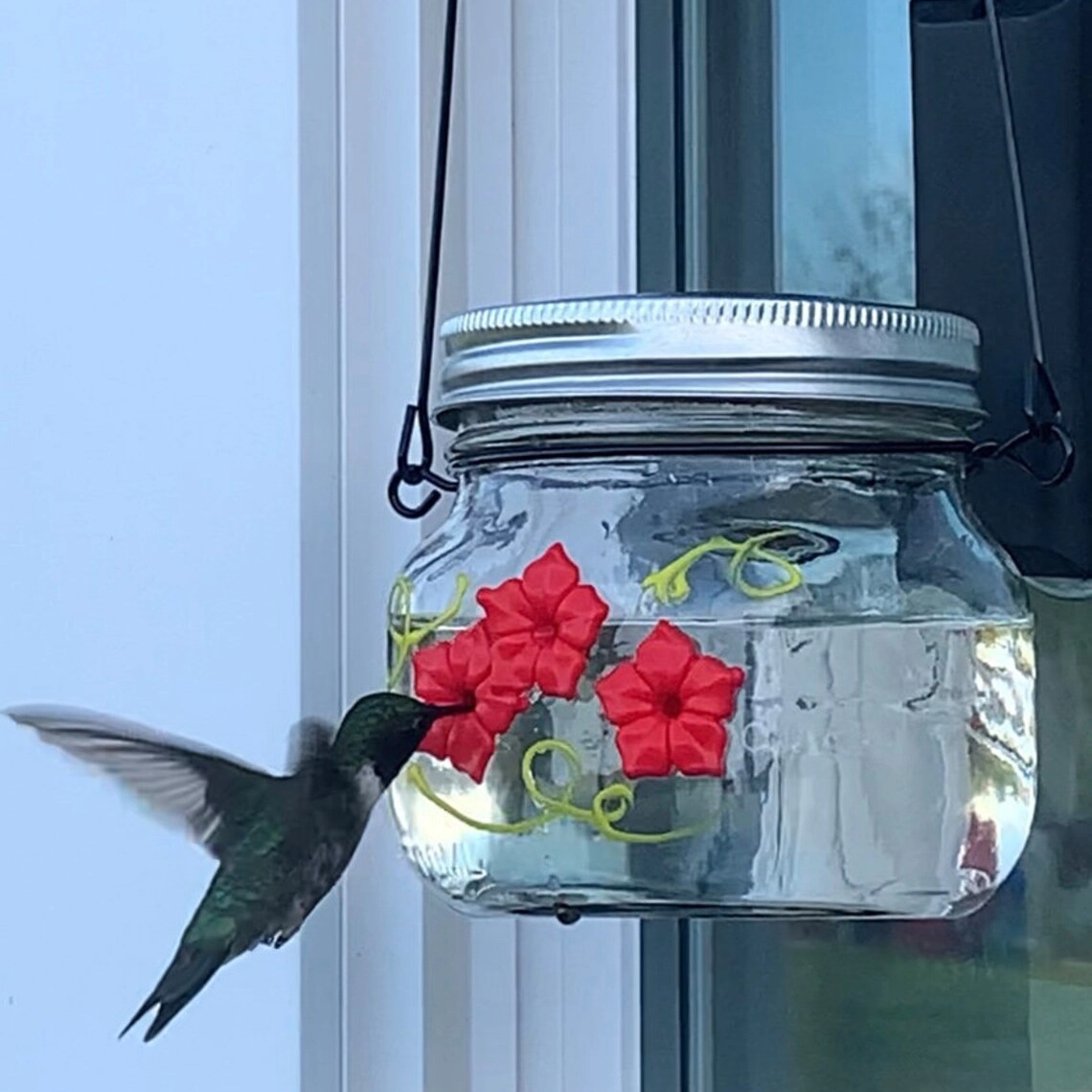 Beautiful Mason Jar Hummingbird Feeder W Three Ports