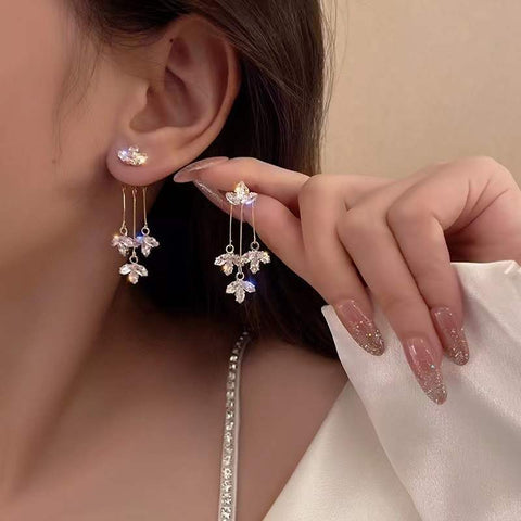 ZIRCON TASSEL MAPLE LEAF EARRINGS