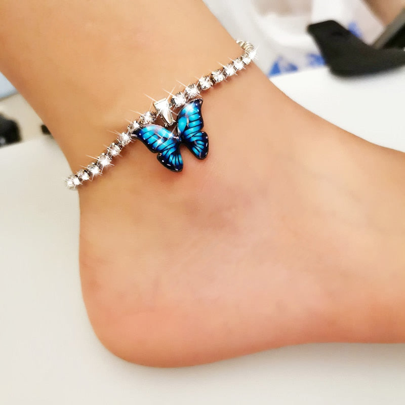 Butterfly rhinestone anklet