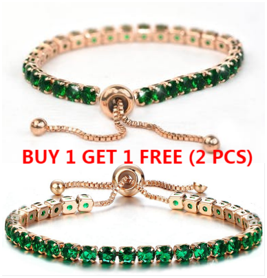 Adjustable Rose Gold Emerald Green Bracelet