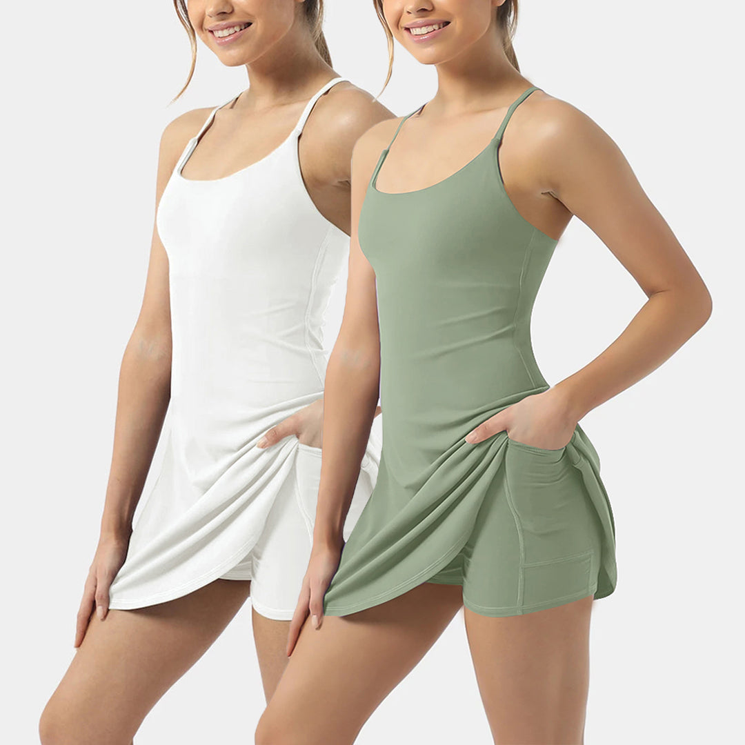 2 Pack of Tennis Dress Mini With Side Pocket Poplift Spaghetti Strap Racerback