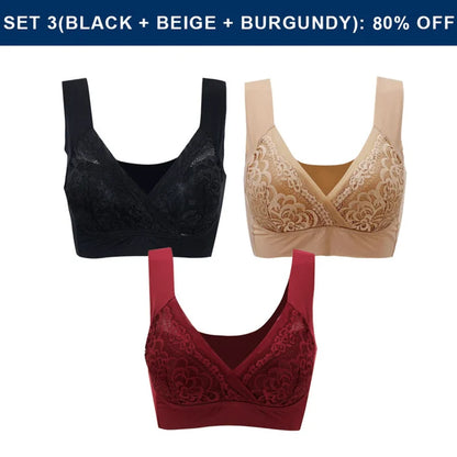 Plus Size Comfort Extra Elastic Wireless Support Lace Bra