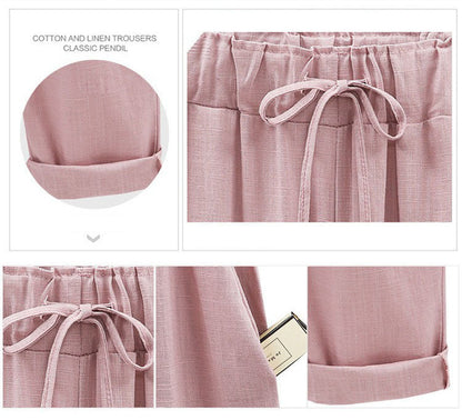 Womens Spring And Autumn New Large Size Cotton And Linen Pants