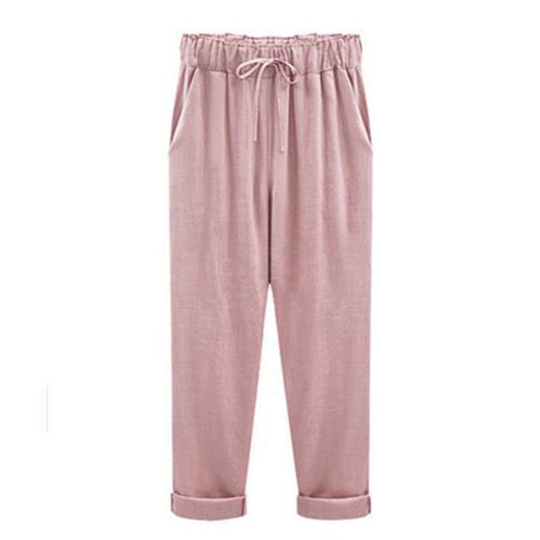 Womens Spring And Autumn New Large Size Cotton And Linen Pants