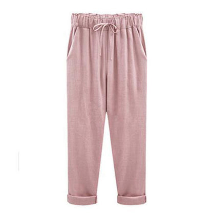 Womens Spring And Autumn New Large Size Cotton And Linen Pants